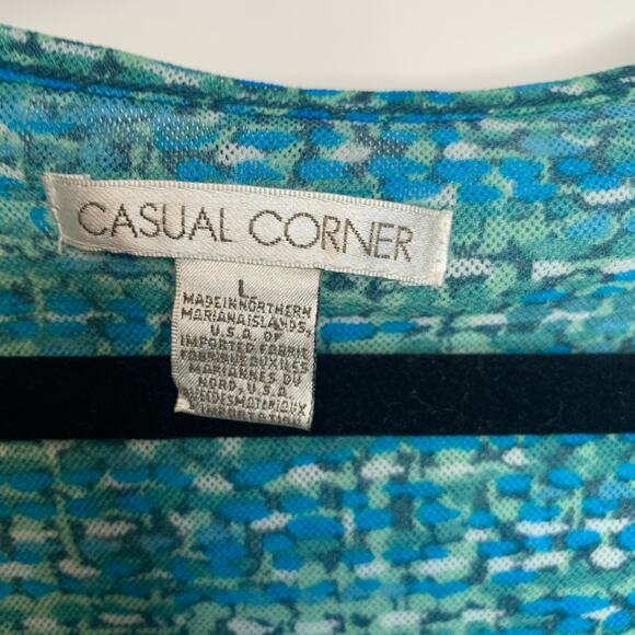 Vintage Mesh Casual Corner Blue Green Knit Blouse Sz Large - Picture 7 of 7